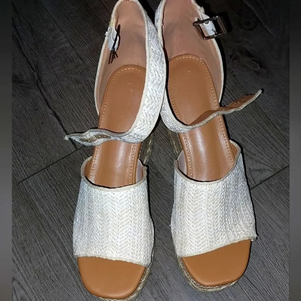 Ladies Platform Open Toe Wedge Heel Sandals sz 9